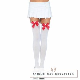 Leg Avenue Podkolanowki Nylonowe Biało-Czerwone z Kokardką One Size LEG AVENUE