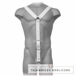 Svenjoyment Skorzana Uprząż Męska Biała, Regulowana S-XL LEATHER BODY