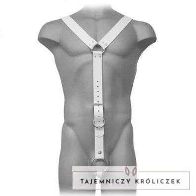 Svenjoyment Skorzana Uprząż Męska Biała, Regulowana S-XL LEATHER BODY