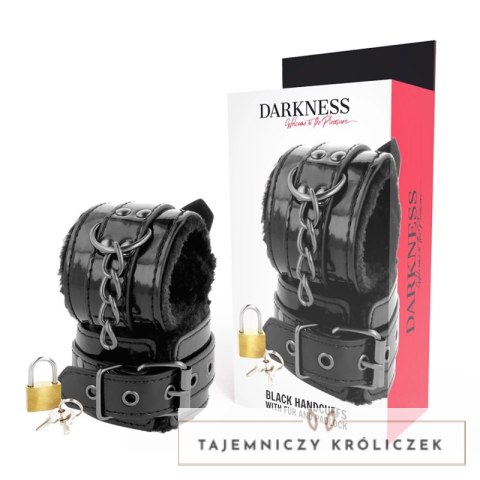 Darkness skorzane kajdanki regulowane czarne z kłodką uniwersalne DARKNESS