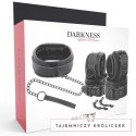 Darkness zestaw skorzany: czarny kołnierz z kajdankami i smyczą, regulowany DARKNESS