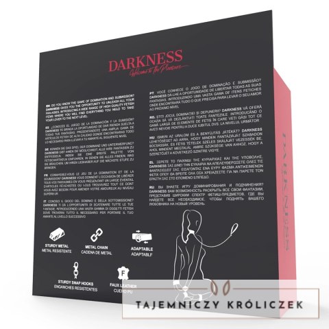 Darkness zestaw skorzany: czarny kołnierz z kajdankami i smyczą, regulowany DARKNESS