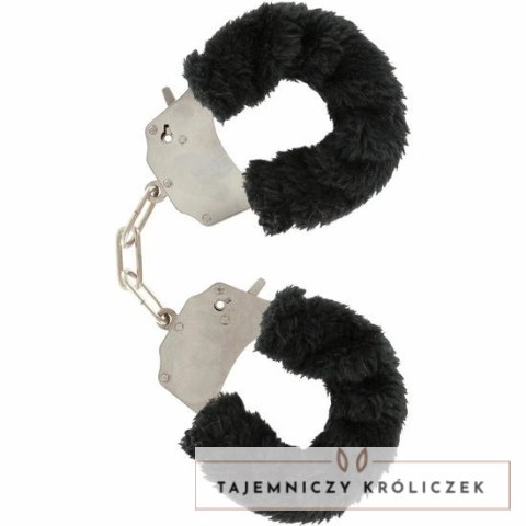 TOYJOY Furry Fun czarne mankietki z pluszowym wykończeniem i łańcuszkiem TOYJOY