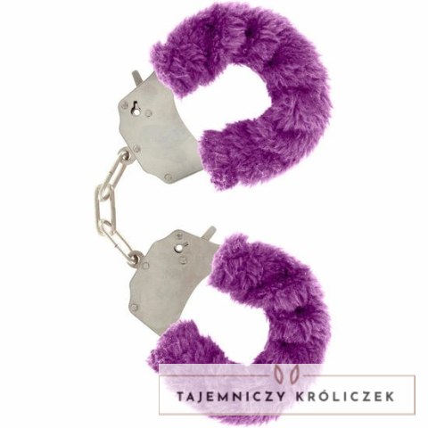 TOYJOY Furry Fun mankietki z pluszem fioletowe stalowy łańcuszek TOYJOY
