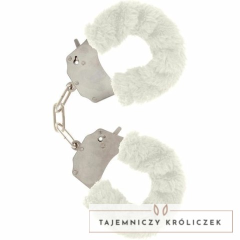 ToyJoy Furry Fun mankietki na nadgarstki z białym futerkiem i łańcuszkiem TOYJOY