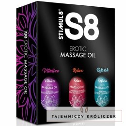 S8 Zestaw Olejkow do Masażu 3x50ml - Jojoba, Migdał, Sezam, 3 Aromaty STIMUL8