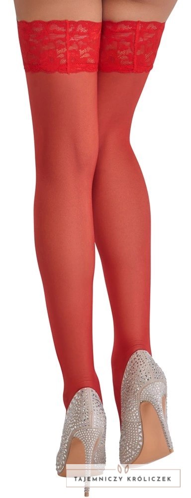 Cottelli LEGWEAR Pończochy Czerwone z Koronką 20 den Oeko-Tex Cottelli