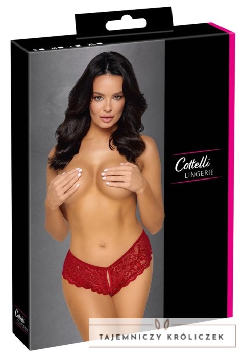 Cottelli Lingerie Figi Koronkowe Czerwone L z Otwartą Konstrukcją Cottelli