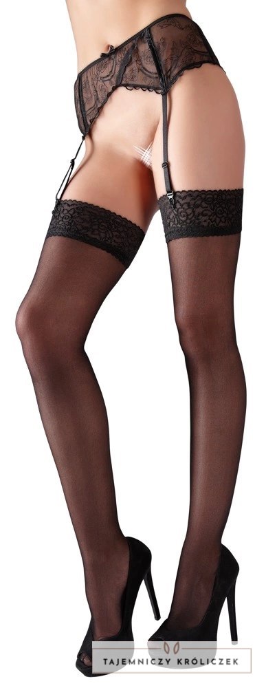 Cottelli Legwear Klasyczne Pończochy Czarne Koronka Oeko-Tex Cottelli