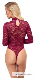 Cottelli Lingerie Body Koronkowe z Długim Rękawem Bordowe M Cottelli