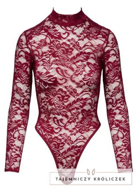 Cottelli Lingerie Body Koronkowe z Długim Rękawem Bordowe M Cottelli