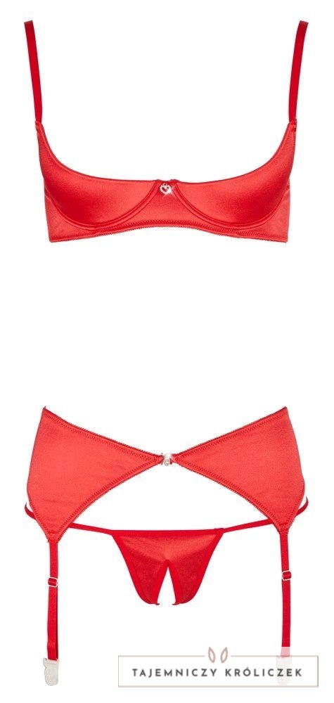 Cottelli Lingerie zestaw satynowy czerwony 3-częściowy 80C/M Cottelli