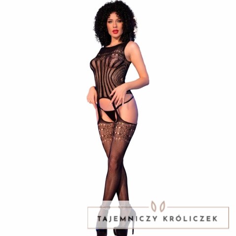 Chilirose CR 4855 Bodystocking Czarny S/L siateczkowy wzor CHILIROSE