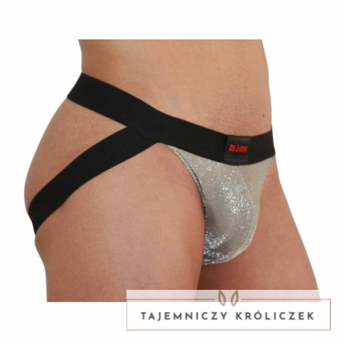 BURN Jockstrap 001 błyszczący beż/czarny L - designerski pas biodrowy BURN
