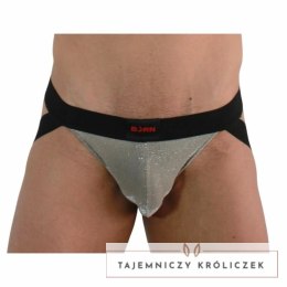 BURN Jockstrap 001 błyszczący beż/czarny L - designerski pas biodrowy BURN