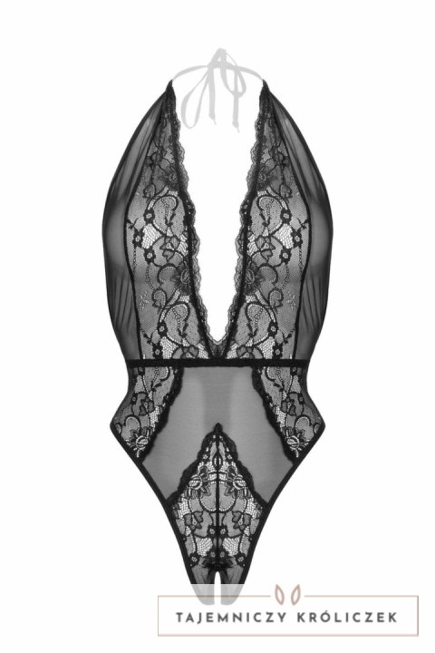 Dina koronkowy body Obsessive z siateczką, halter, czarny S/M Christine
