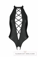 Noir Handmade Nancy Bodysuit Czarny Wetlook z Paskami One Size Passion