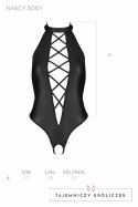 Noir Handmade Nancy Bodysuit Czarny Wetlook z Paskami One Size Passion