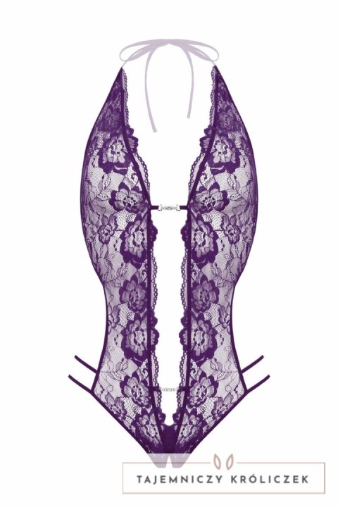 Renee Koronkowe Body z Otworem, Fioletowe, Regulowane Zapięcie L/XL Christine