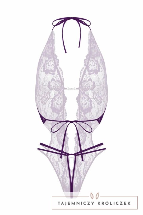 Renee Koronkowe Body z Otworem, Fioletowe, Regulowane Zapięcie L/XL Christine