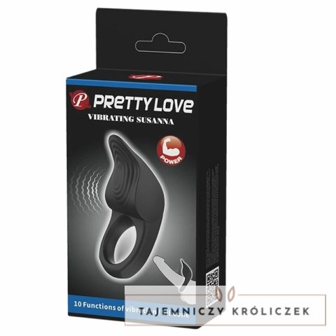 Pretty Love Susanna czarny - elastyczny pierścień wibracyjny z akumulatorem USB PRETTY LOVE
