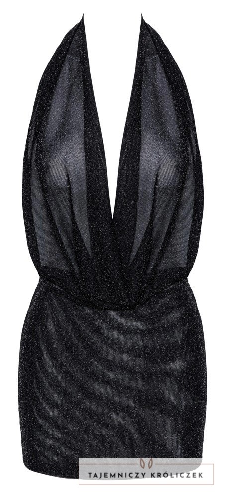 Noir Orgia Luminara Mini Sukienka Czarna XL z Efektem Połysku Noir