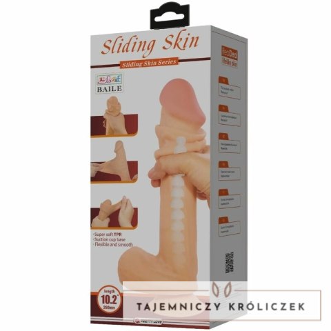 Pretty Love Sliding Skin 26 cm - model z przysawką, imitacja skory TPR PRETTY LOVE