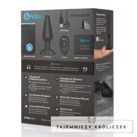 B-Vibe Rimming Plug XL Black - Zdalnie sterowana zatyczka, rozmiar XL B-Vibe