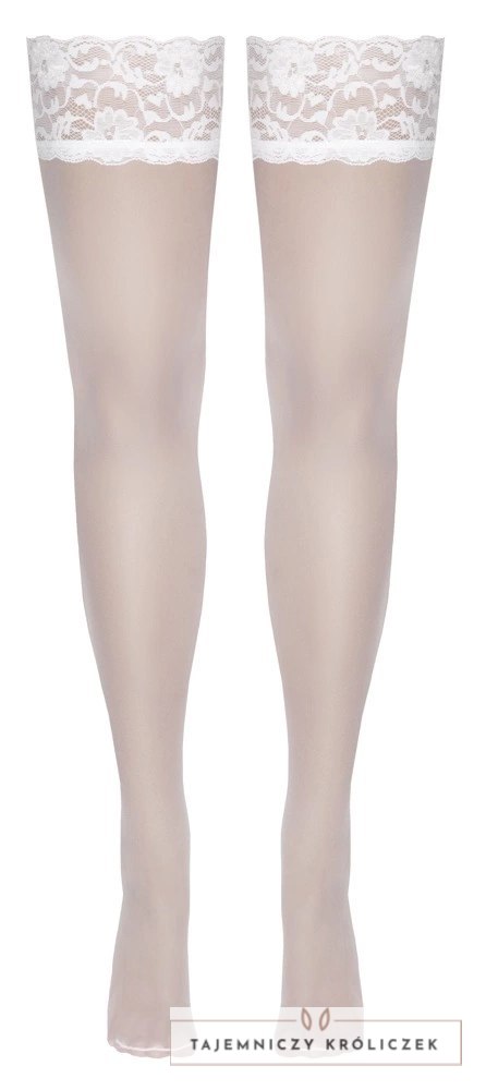 Cottelli Legwear Pończochy Białe Klasyczne z Koronką 20 den Cottelli