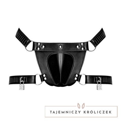 Male Power Scorpio Stringi z imitacji skory z regulacją i zamkiem Male Power
