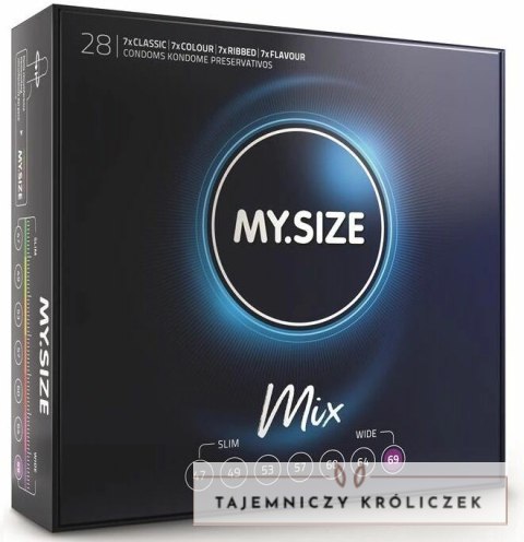 MY.SIZE Mix prezerwatyw 69 mm 28 szt. zestaw rożnorodnych wariantow MY SIZE
