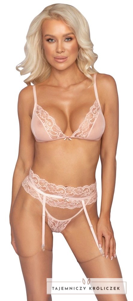 Kissable Komplet Bielizny Koronkowej Rose L/XL z Pasem do Pończoch Kissable