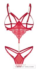 Obsessive Matildea Body L/XL czerwone, otwarty fason, koronka Obsessive