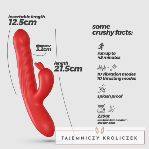 Crushious Lapin Red - wielofunkcyjny masażer intymny z ruchomym trzonem Crushious