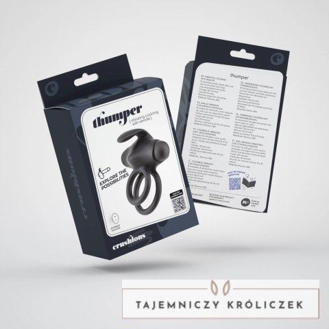 Crushious Thumper czarny pierścień wibrujący z pilotem, silikonowy Crushious