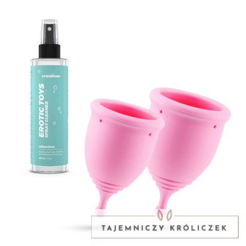 Minerva Zestaw Kubeczkow Menstruacyjnych S i L z Pokrowcem i Sprayem, Rożowe Crushious