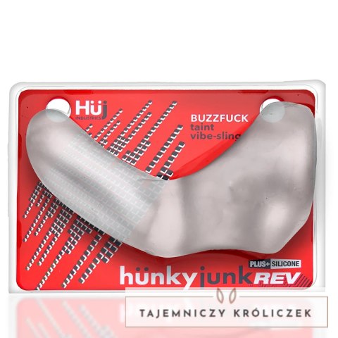 Hunkyjunk Buzzfuck Taint Vibe Sling Clear Ice - silikonowy pierścień z wibracjami Hunkyjunk