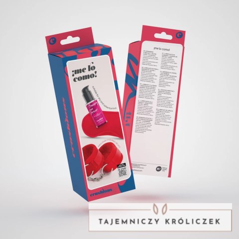 Me Lo Como Zestaw - Opaska, Kajdanki Rzepowe i Żel Truskawkowy 50 ml Czerwony Crushious