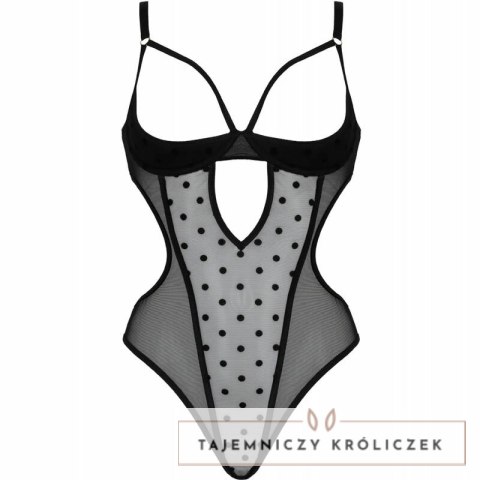 Passion Body Marina czarne S/M - eleganckie body z otwartymi miseczkami Passion