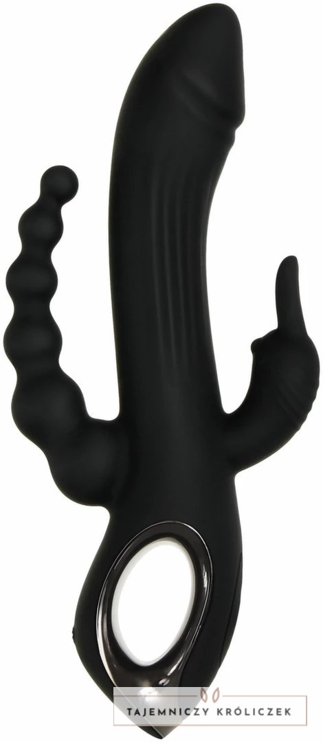 Evolved Trifecta Rabbit Vibrator Black - Trojfunkcyjny model silikonowy USB Evolved