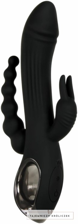 Evolved Trifecta Rabbit Vibrator Black - Trojfunkcyjny model silikonowy USB Evolved