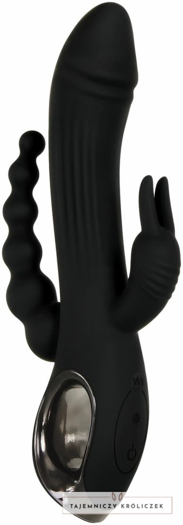 Evolved Trifecta Rabbit Vibrator Black - Trojfunkcyjny model silikonowy USB Evolved