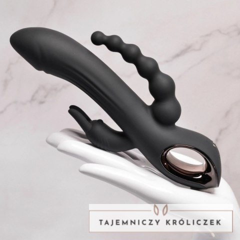 Evolved Trifecta Rabbit Vibrator Black - Trojfunkcyjny model silikonowy USB Evolved