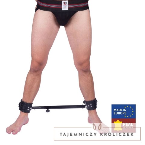 Red Leather Metalowy Regulowany Drążek z Wyściełanymi Skorzanymi Mankietami 35-60cm Czarny Red Leather