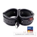 ZADO Skorzane podwojne kajdanki z paskiem tekstylnym czarne Red Leather