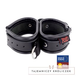 ZADO Skorzane podwojne kajdanki z paskiem tekstylnym czarne Red Leather