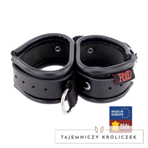 ZADO Skorzane podwojne kajdanki z paskiem tekstylnym czarne Red Leather