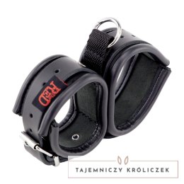 ZADO Skorzane podwojne kajdanki z paskiem tekstylnym czarne Red Leather