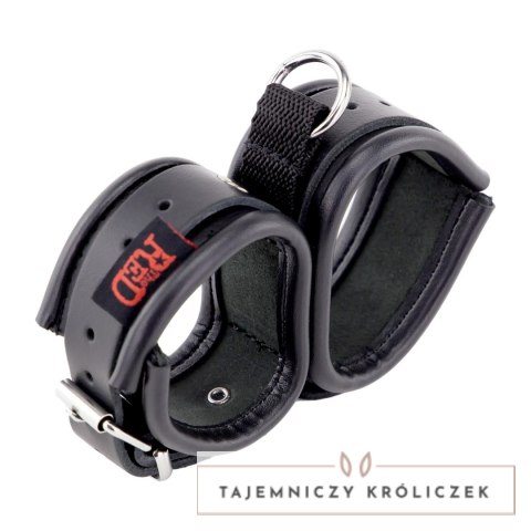ZADO Skorzane podwojne kajdanki z paskiem tekstylnym czarne Red Leather