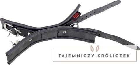 ZADO Skorzane podwojne kajdanki z paskiem tekstylnym czarne Red Leather